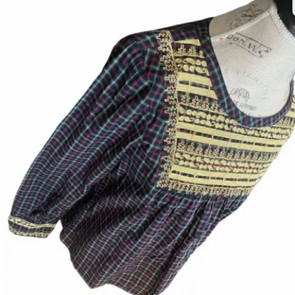 NWT JCREW $88 Embroidered peasant top in plaid - Picture 2 of 10